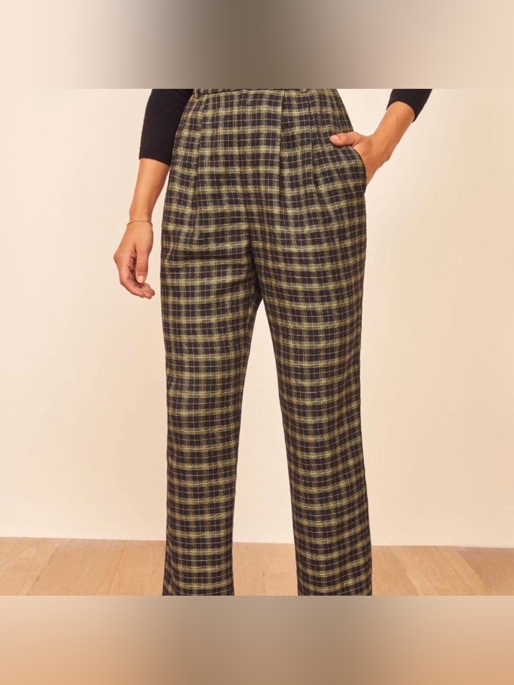Reformation Yellow & Black Plaid Pants Size 0